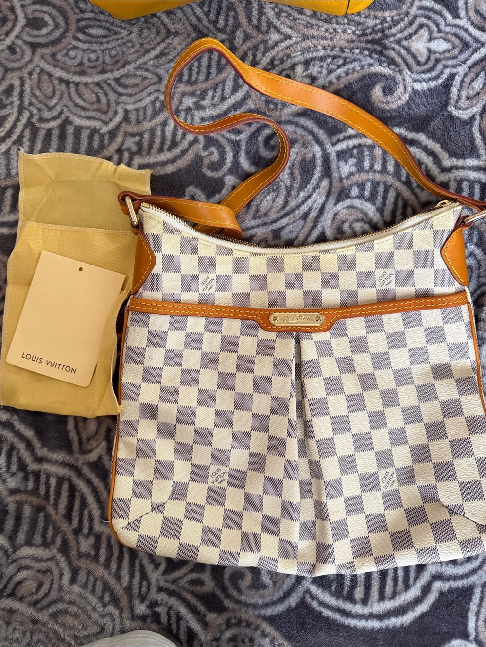 Louis Vuitton Damier Azur Shoulder Bag with Tan Leather Trim